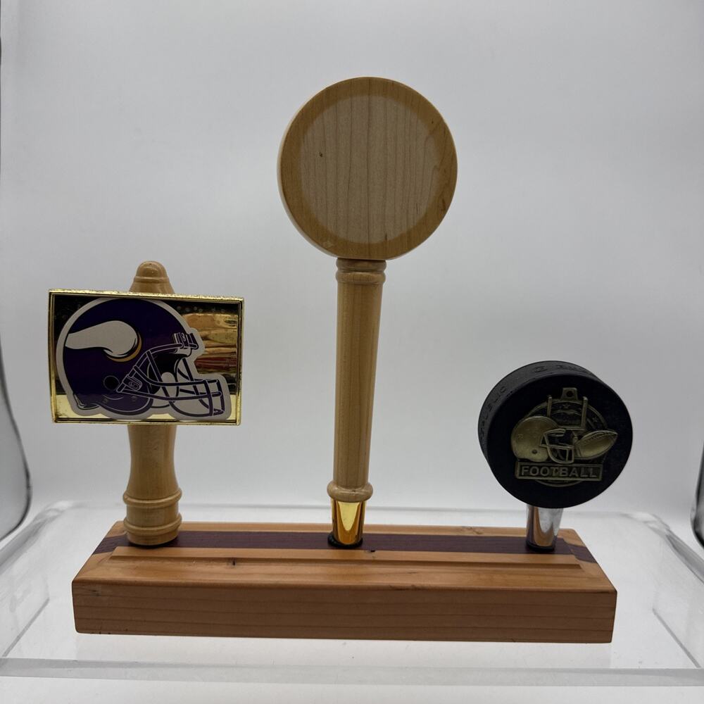 Custom Minnesota Vikings Football 3 Beer Tap Wood Handles Skol Helmet Display